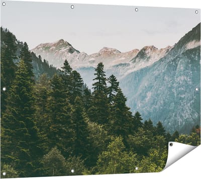 Gards Tuinposter Bos met Bomen in de Bergen - 120x90 cm - Tuindoek - Tuindecoratie - Wanddecoratie buiten - Tuinschilderij