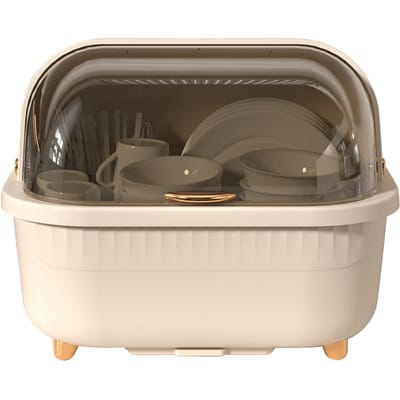 Boîte d'égouttage de vaisselle multifonctionnelle peu encombrante avec couvercle pour accessoires de cuisine M abricot