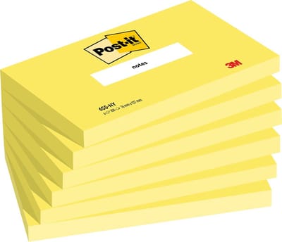 Memoblok Post-it 655 76x127mm 100 vel per blok neon geel | 6 stuks