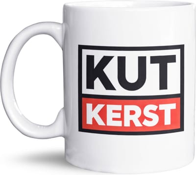 NietMokken.nl – Grappige kerstmok / beker met tekst 'Kut Kerst' – 325 ml – Keramische koffiemok / theetas – Bedrukt aan beide zijden – Perfect cadeau voor feestdagen, kerstcadeau of grappig voor familie en vrienden – Vaatwasser- en magnetronbestendig