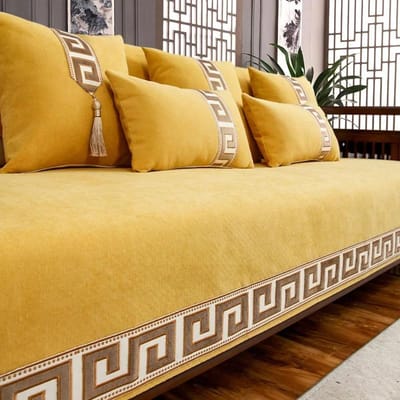 Chenille bankhoes in Chinese stijl Vier seizoensgebonden universele massief houten bankzitkussen Vrolijke antislip rode stoelkussenhoes 45x45 pillowcase1pcs