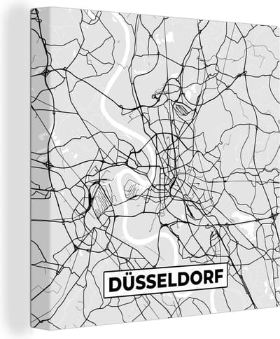 Canvas Schilderij Düsseldorf - Kaart - Plattegrond - Stadskaart - Duitsland - 20x20 cm - Wanddecoratie
