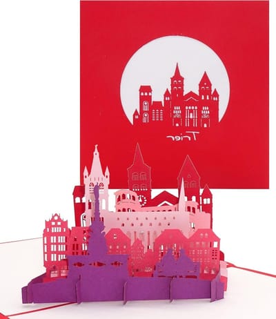 Pop-up kaart Trier - 3D wenskaart Panorama kaart - Stedentrip herinnering - Handgemaakt papierkunst - 15 x 15 cm - Rood