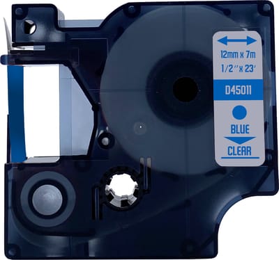 DULA Dymo D1 45011 - S0720510 - Compatible label tape - 1 lettertape - Blauw op transparant - 12mm x 7m