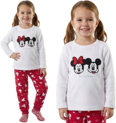 DISNEY Minnie Mouse Cadeauset: Polar pyjama voor meisjes, tweedelige pyjama met lange mouwen, warm + sokken
