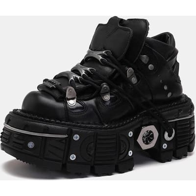 Punk Stijl Dames Schoenen Met Dikke Zool Voor Vrouwen Vetersluiting Ronde Neus Mannen Platform Sneakers Dames Dad Schoenen Gotische Enkellaarzen 36 black