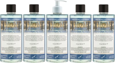 Handzeep Hammam Herbal 500 ml - set van 5 stuks - met gratis pomp - Voordeelverpakking