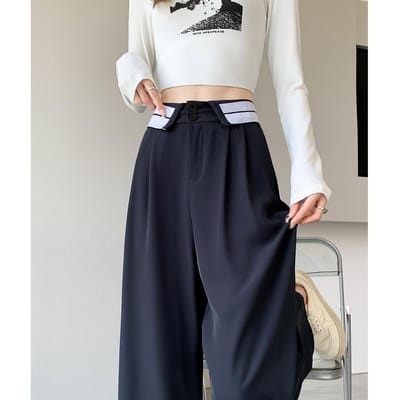 Pakbroek voor Dames in Lente en Herfst Nieuw Hoge Taille Hangende Smalle Versie Rechte Broek Kleine Wijde Pijpen XXL gray