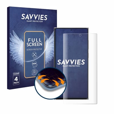 Savvies - Screenprotector voor Samsung Galaxy S22 Ultra 5G (case-friendly) - Folie Beschermfolie transparant volledig dekking 4 Stuks