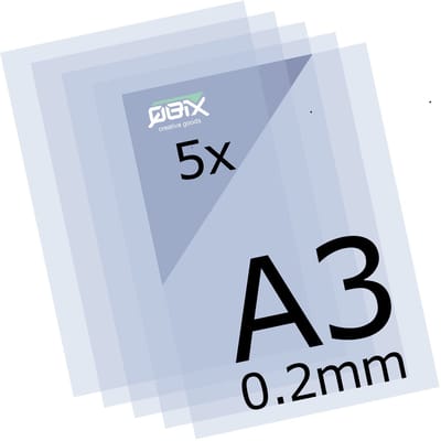 QBIX Plastic Mylar Vellen - 5 stuks A3 Formaat Transparante Kunststof - 0.2mm dikte of 200 micron - 8 Mil Film perfect voor stencils