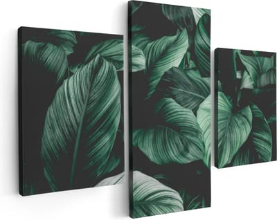 Artaza Canvas Schilderij Drieluik Tropische Groene Bladeren - 90x60 - Foto Op Canvas - Canvas Print
