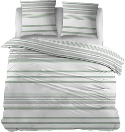 Sleepnight Dekbedovertrek Flanel Indra Groen - 200 x 200/220 cm + 2 kussenslopen - [Grijs,Groen]
