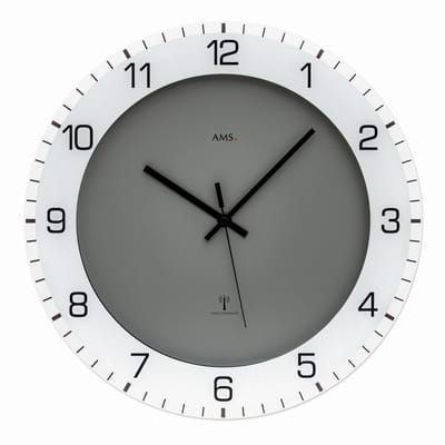 AMS F5595 - Wandklok - Analoog - Radiogestuurde tijdsaanduiding - Rond - Aluminium - Kunststof - Mineraal Glas - Cijfers - DonkerGrijs - Wit - Zwart