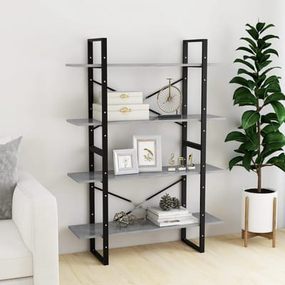 vidaXL - Boekenkast - met - 4 - schappen - 40x24x142 - cm - bewerkt - hout - betongrijs