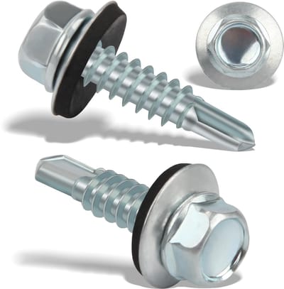 300 stuks zelftappende schroeven, 4,8 x 19 mm, trapeziumplaatschroeven, plaatschroeven met afdichting, boorschroeven, dakschroeven met afdichtschijf, spenglerschroeven, zelftappend (zilver)