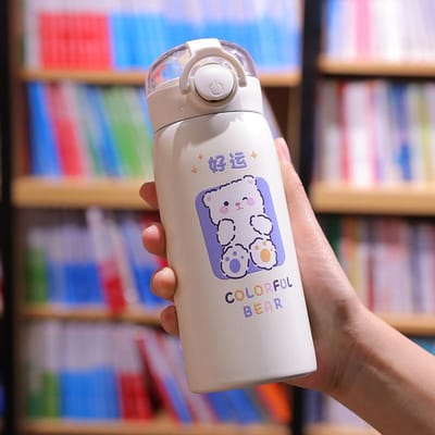 304 Roestvrij Staal Vacuüm Beker Kinderen Stro Bounce Heren en Dames Student Draagbare Vacuüm Geïsoleerde Waterbeker 350ml
