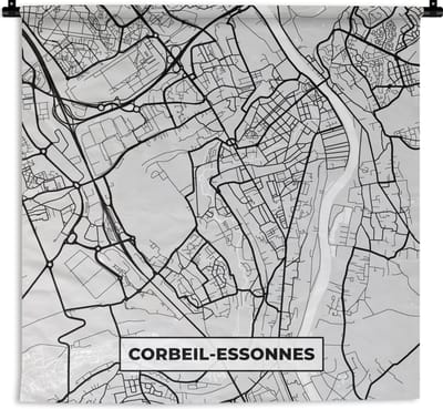 Wandkleed - Wanddoek - Kaart - Stadskaart - Frankrijk - Corbeil-Essonnes - Plattegrond - 180x180 cm - Wandtapijt