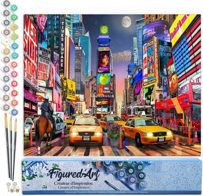Figured'Art Schilderen op Nummer Volwassenen canvas Avond in Timesquare - Handwerk acrylverf Kit DIY Compleet - 40x50cm zonder frame