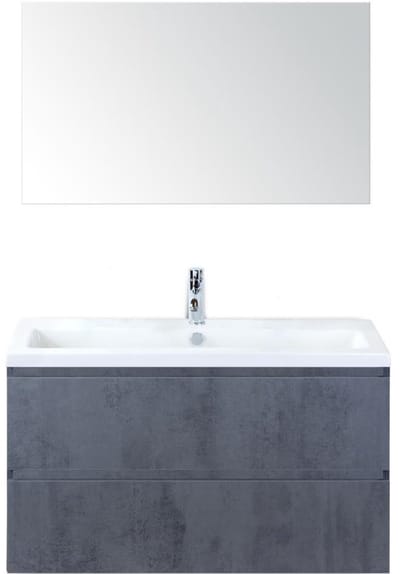 Vogue Badmeubelset 100 cm - Greeplijst in Kleur - Beton Antra - Keramische Wastafel Wit 1 Kraangat met Spiegel