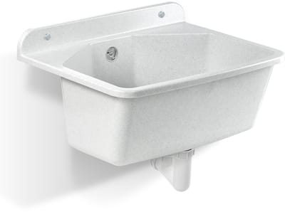 gospo Gootsteen met sifon, 46 x 37 x 20 cm, wastafel van kunststof, wastafel voor garage, kelder, bijkeuken, werkplaats, wandmontage, in plaat, spoelbak incl. accessoires (wit)