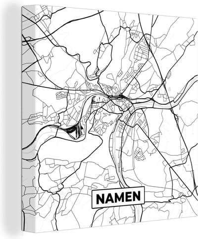 Canvas Schilderij Stadskaart – Plattegrond – België – Zwart Wit – Namen – Kaart - 20x20 cm - Wanddecoratie