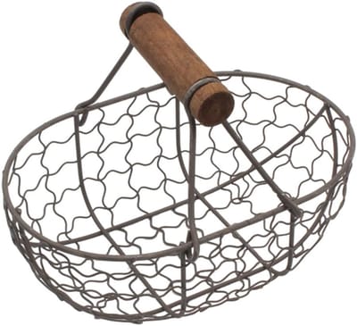 Famanu – Draad eiermand met houten handvat – country-vintage eierkorf en draagmand