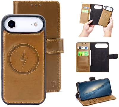 Casemania Echt Leren Hoesje Geschikt voor Apple iPhone 17 Air - Sienna Brown - Geschikt voor MagSafe - Leer 2 in 1 Magnetisch Afneembare Book Case - Portemonnee Telefoonhoesje met Pasjeshouder