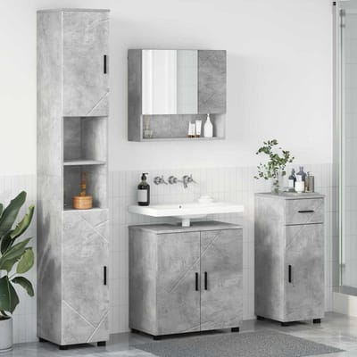 vidaXL - Badkamermeubel - Set - 4 - pcs - Beton - Grijs - Bewerkt - hout - & - Metaal