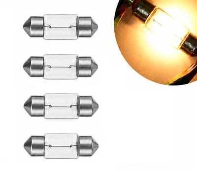 TLVX 4 stuks 31mm C5W Origineel Halogeen Festoon Buislampen - Interieur Lampen - Kofferbak verlichting - Interieurverlichting - Auto Lampen - 3000K Warm Wit Licht - Geel - 12V - Buis Lampje – Instapverlichting - Dakhemel Gloeilamp (4 stuks)