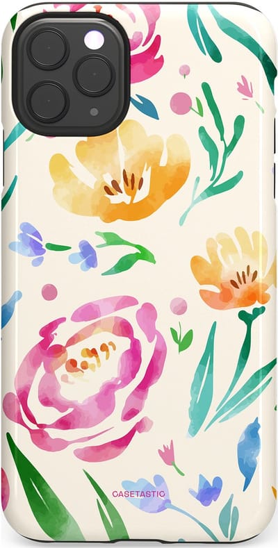 Casetastic hoesje geschikt voor Apple iPhone 11 Pro Max - Dubbellaagse bescherming - Aquarel serenade - Fashion Case - Wit Mintgroen Crème Lichtroze