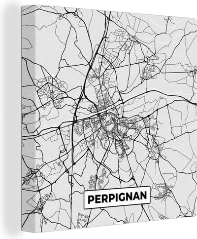 Canvas Schilderij Plattegrond - Kaart - Stadskaart - Frankrijk - Perpignan - 20x20 cm - Wanddecoratie