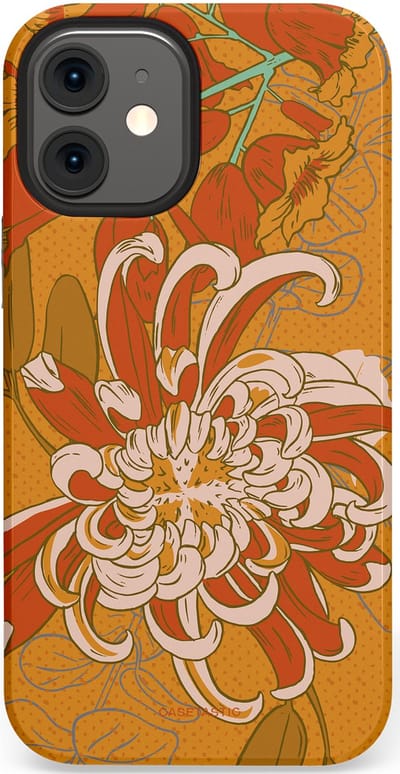 Casetastic hoesje geschikt voor Apple iPhone 12 Mini - Dubbellaagse bescherming - Bloemige lente - Fashion Case - Okergeel Terracotta Beige