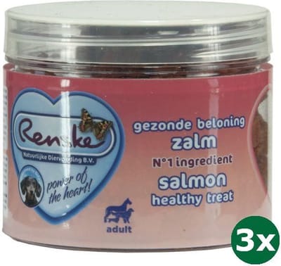 3x100 gr Renske hond gezonde beloning mini hartjes zalm hondensnack