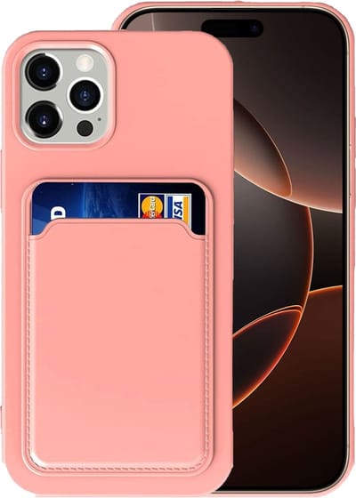 Geschikt voor Apple iPhone 16 Pro Pasjes houder Hoesje Case - Portemonnee Hoesje Cover - Roze