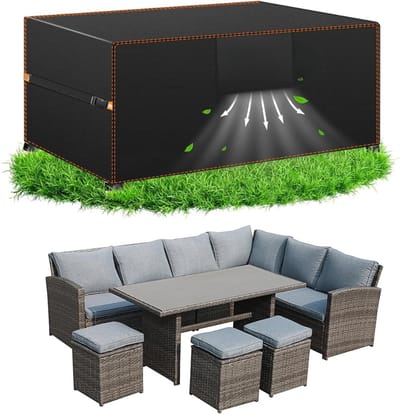 Famanu – Afdekking voor Tuinmeubelen Winterbestendig | Dekzeildak met Ventilatieopeningen | 420D Oxford-stof Beschermhoes Waterdicht Regenbestendig - Winddicht | Beschermhoes voor Rattanmeubelen
