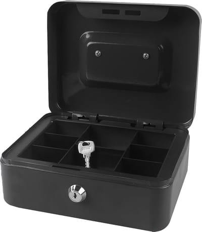 DID Geldkistje/kluisje met slot - zwart - 25 cm - metaal - incl 2 sleutels