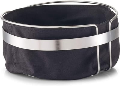 Broodmand met zak - Opbergmand - Brood Serveren - Wasbare katoenen zak - 22 x 22 x 10.8 cm - Zwart