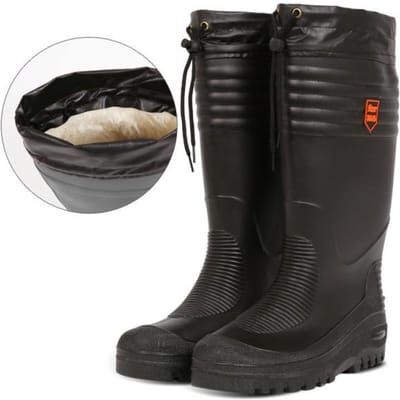 Zwarte hoge vislaarzen heren waterschoenen regenlaarzen met bont winter hoge laarzen katoenen gevoerde laarzen waterdicht 45 black