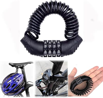 SnelShoppen - Helm Slot Kabelslot Licht Combinatieslot met 3-Cijferige Code 150 cm Lang (Zwart) - Fietsslot, Motorhelm Slot, Skihelm Slot, Kinderwagen