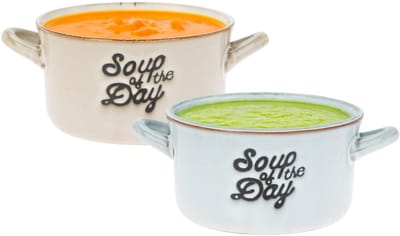 Soepkommen/serveer schaaltjes - 2x - met oor - lichtblauw/beige - porselein - 500ml