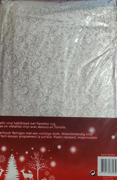 Tafelkleed Kerst Metallic - Zilver - 200 x140 cm - Vinyl - met Flanellen rug