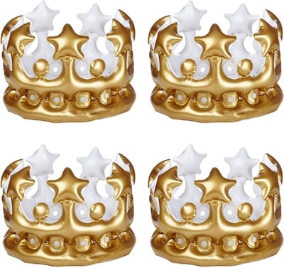 4x Opblaasbare Kroon voor Feest, Carnaval en Verkleedpartijen - Koning & Koningin Hoofddeksel