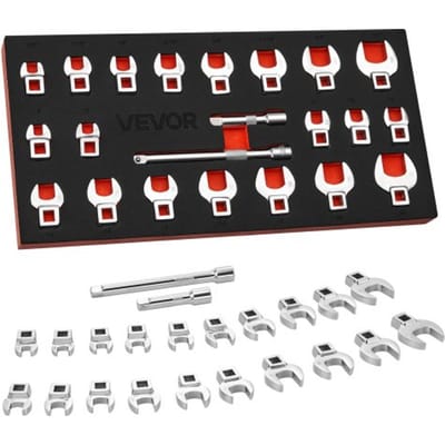 VEVOR Ringsleutelset, 3/8 inch Aandrijving, 22-Delig, Metrische en SAE-Maten, Cr-Mo Gelegeerd Staal, Steeksleutelset met Maataanduidingen, voor Auto-Onderhoud of -Reparaties