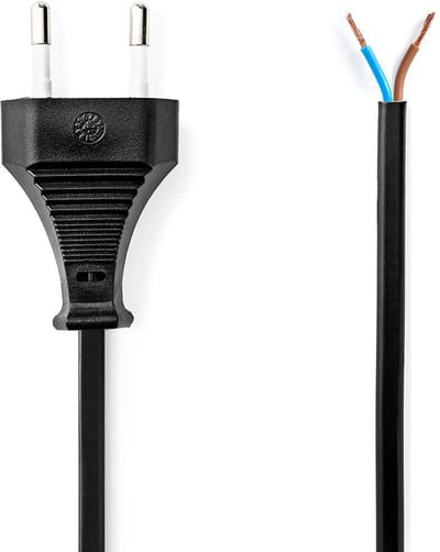Nedis Stroomkabel - Euro Male - Open - Recht - Recht - Vernikkeld - 2.00 m - Plat - PVC - Zwart - Envelop