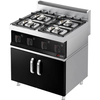 GGM Gastro Gasfornuis - Mario 700 - 800x700mm - 23,0 kW - 4 pits - incl. onderkast met 2 deuren zwart