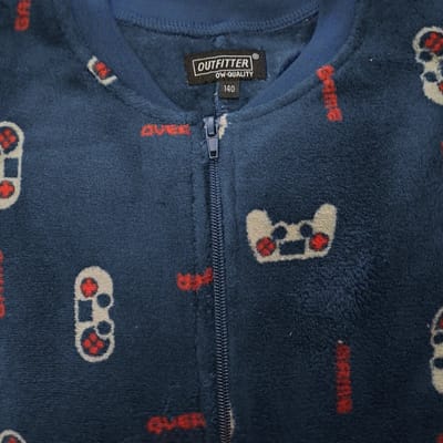 Outfitter jongens onesie fleece - maat 140 - Game over - marine