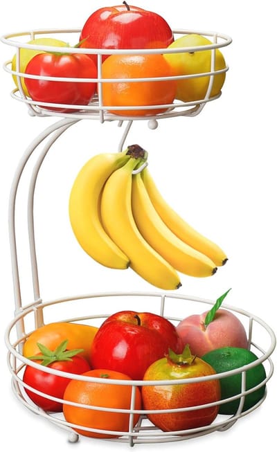 Stijlvolle 2-laagse Fruitschaal met Bananenhaak - Houdt Groenten en Fruit Vers