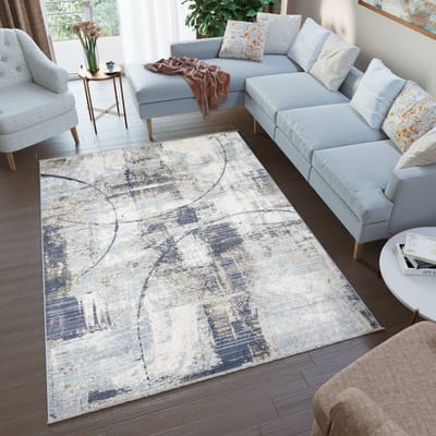 Tapiso Rivoli Vloerkleed Blauw Grijs Laapgolig Kleed Maat- 120x170