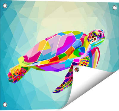 Gards Tuinposter Kleurrijke Schildpad in het Water - 50x40 cm - Tuindoek - Tuindecoratie - Wanddecoratie buiten - Tuinschilderij