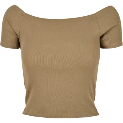 Urban Classics - Off Shoulder Rib Crop top - 3XL - Groen/Bruin